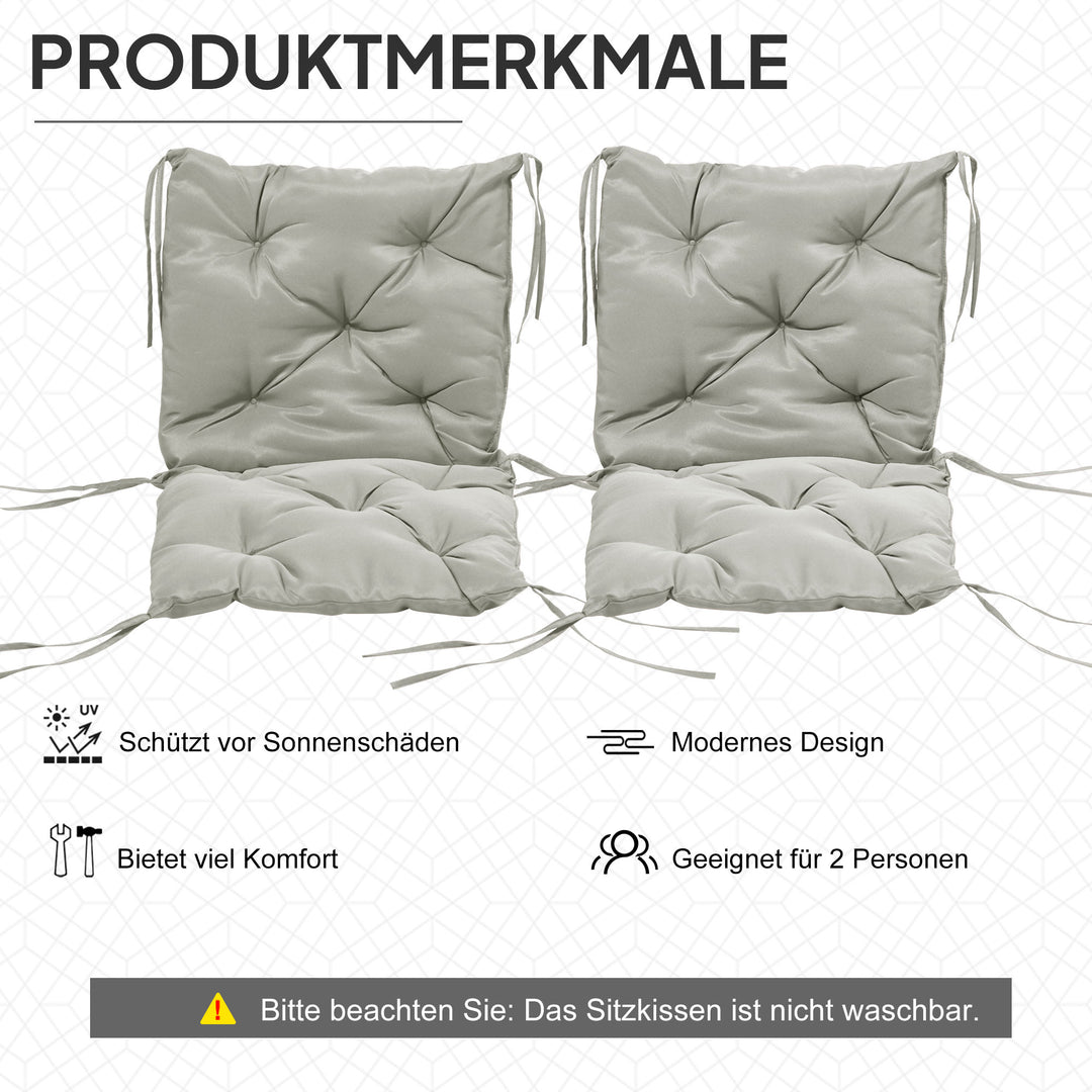 Sæt med 2 siddehynder, 98 x 50 cm stolehynder med bånd, stofbetræk, 8 cm tykke, lysegrå