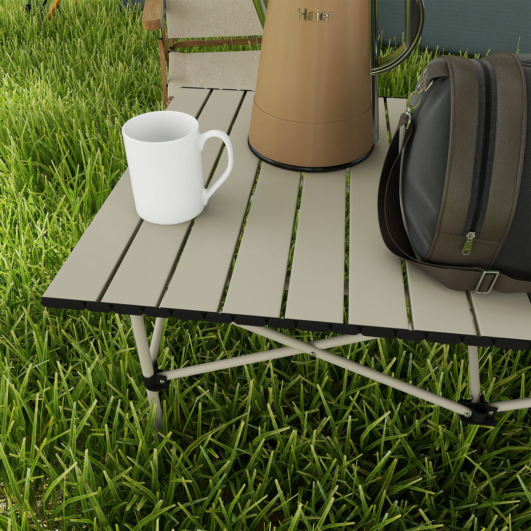 Campingbord klapbord med oprullbar bordplade havebord af aluminium 2 personer 95 x 55cm khaki