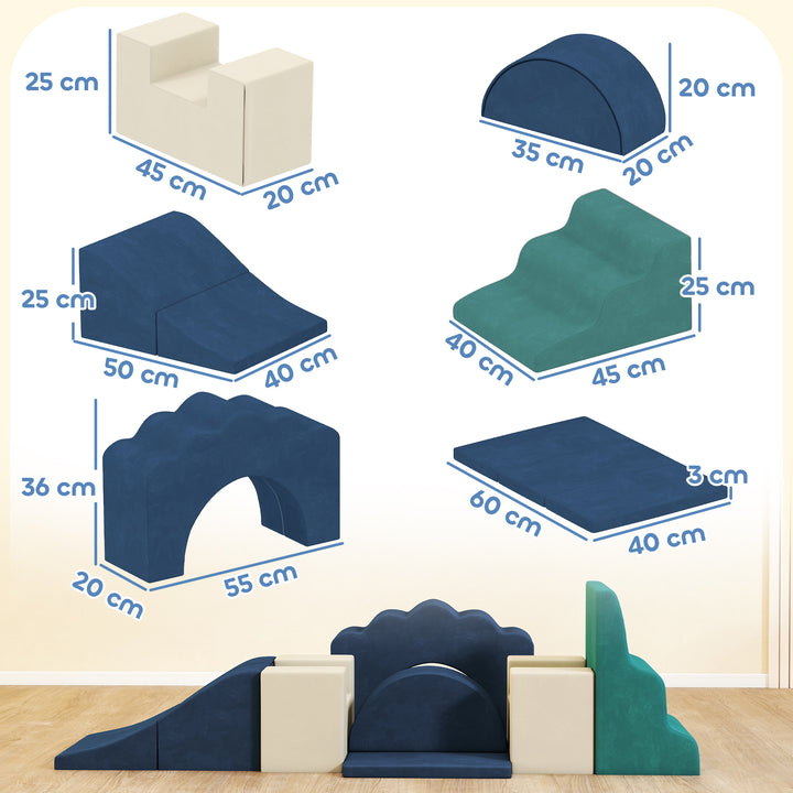 7-delt klatresæt til babyer og småbørn, blødt indendørs klatresæt, stof, skum, farverig