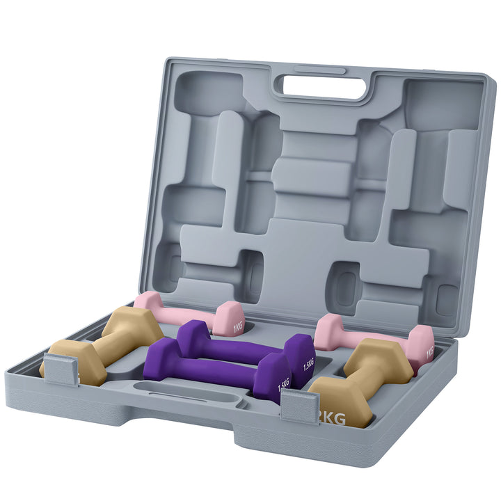 Håndvægtsæt, sæt med 6 håndvægte med vægte, stålhåndvægtsæt, 1 kg, 1,5 kg, 2 kg