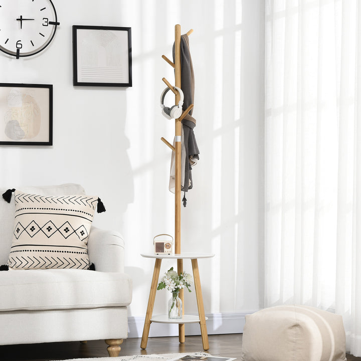 Knagerække med sidebord i skandinavisk design, 5 knagerækker, 39,5 cm x 39,5 cm x 171 cm, natur + hvid