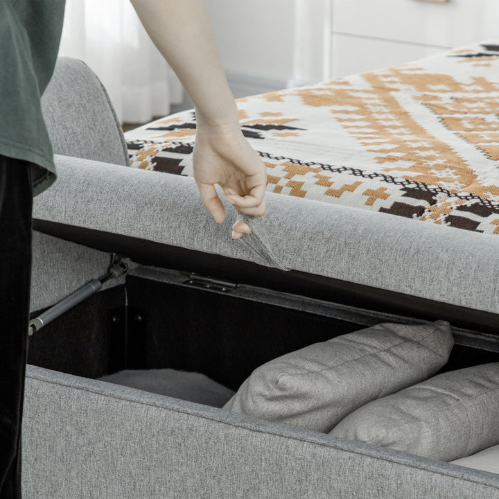 Bænk sengebænk polstret bænk med opbevaring, linnedlook, grå