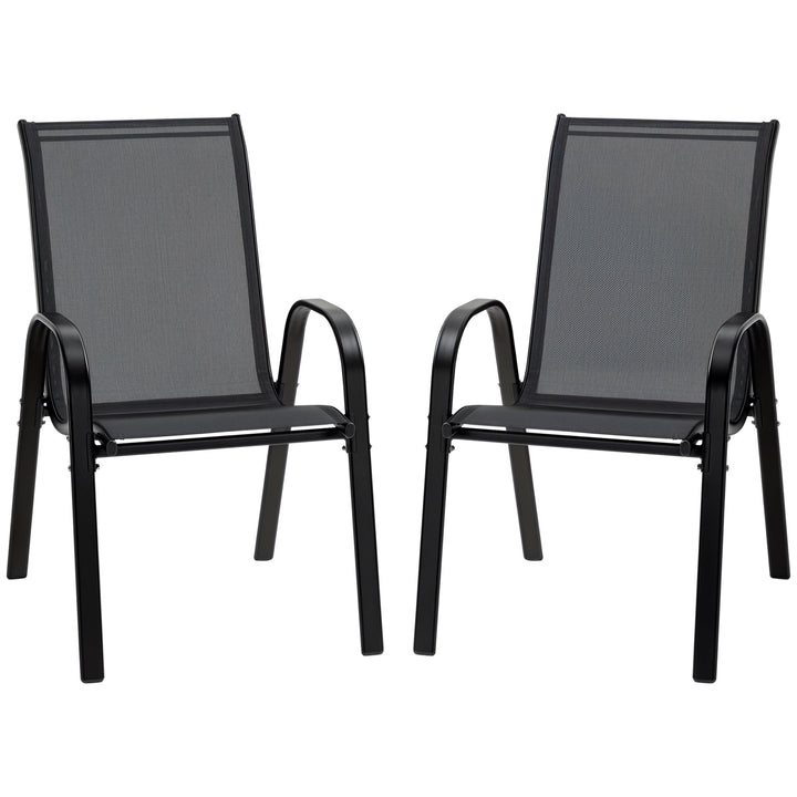 Havestol sæt med 2 vejrbestandige havestole stabelbar stol med armlæn stabelbar ryglæn terrassestol bæreevne op til 120 kg havemøbler til baghave, have, balkon sort