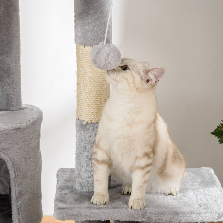 Kradsetræ til katte 240-260 cm loftshøjde, stort kradsetræ, klatretræ til store katte med sisalreb, lysegrå