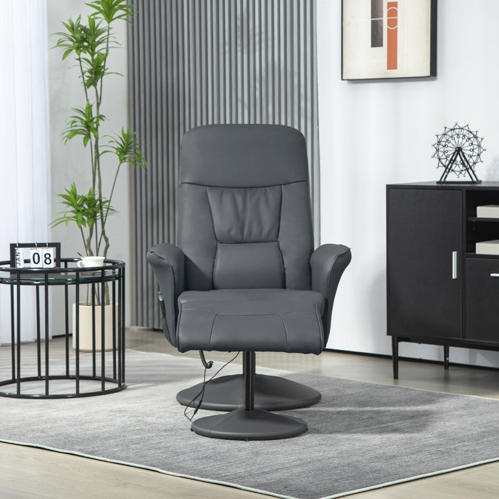 Massagestol med fodskammel, ergonomisk stol med 10 vibrationspunkter, kunstlæder, 76 x 81 x 105 cm, mørkegrå