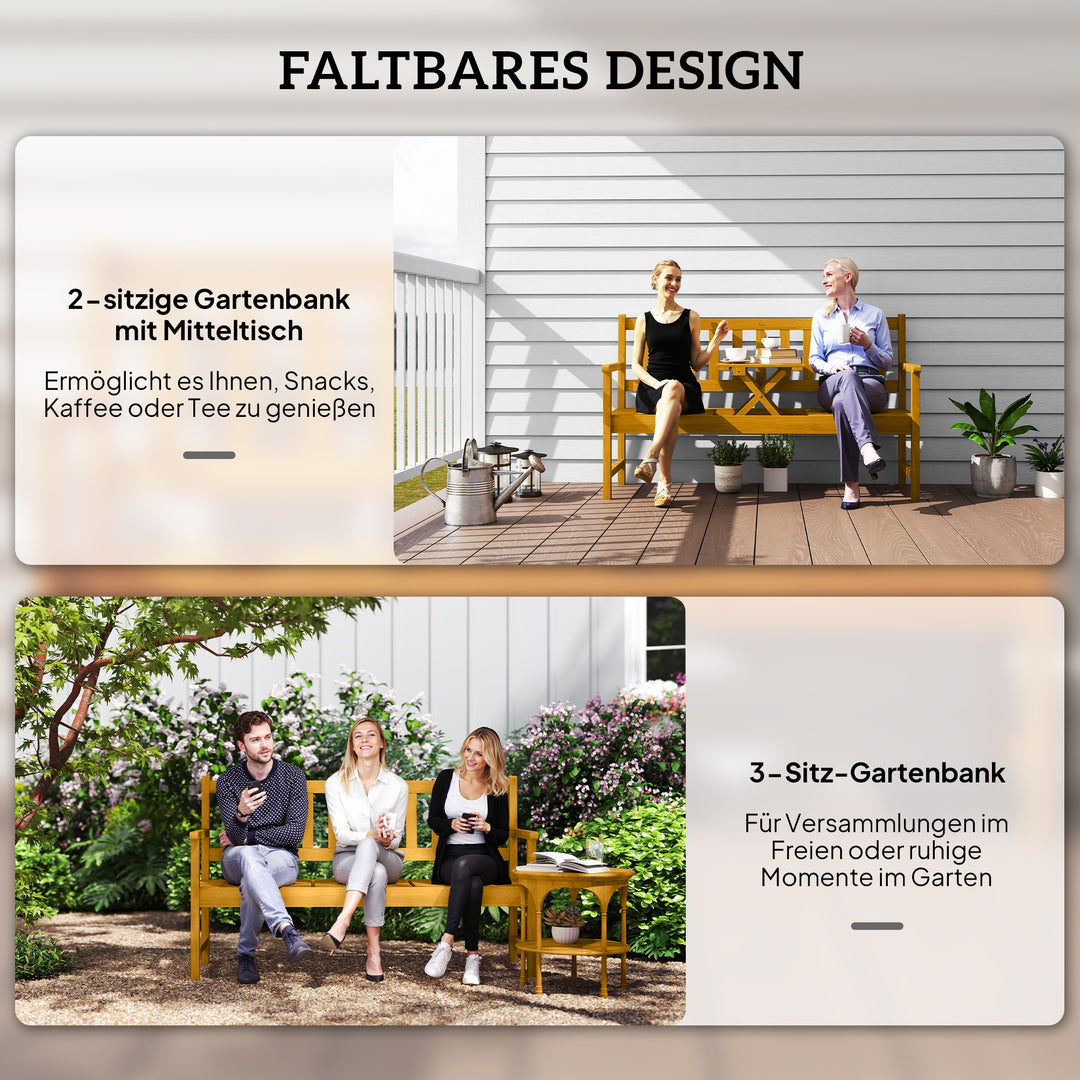 2-Personers havebænk i træ, vejrbestandig bænk med ryglæn og armlæn, 320 kg lasteevne, 149 x 56,5 x 89 cm, teaktræ