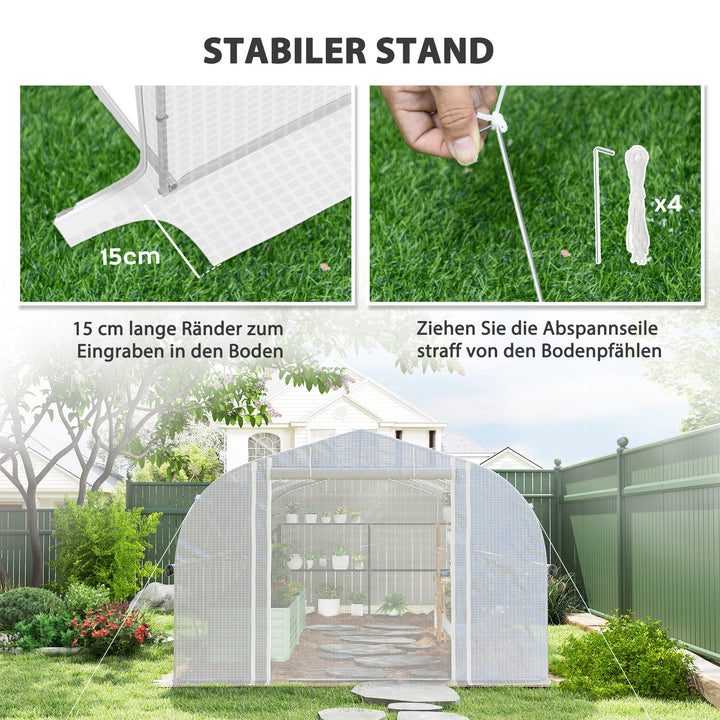 6X3x2 m drivhus, walk-in, 8 vinduer, dør, fluenet, metalramme, hvid