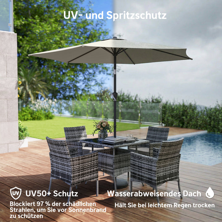 270 cm vipbar parasol, balkonparasol med håndsving, UV 50+, haveparasol, cremehvid