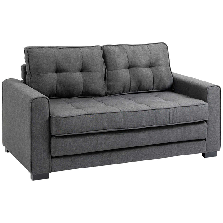 Sovesofa klapsofa 2-personers stof sovesofa med sovefunktion sofasæt linen touch gummitræ grå 147,5 x 75 x 85 cm