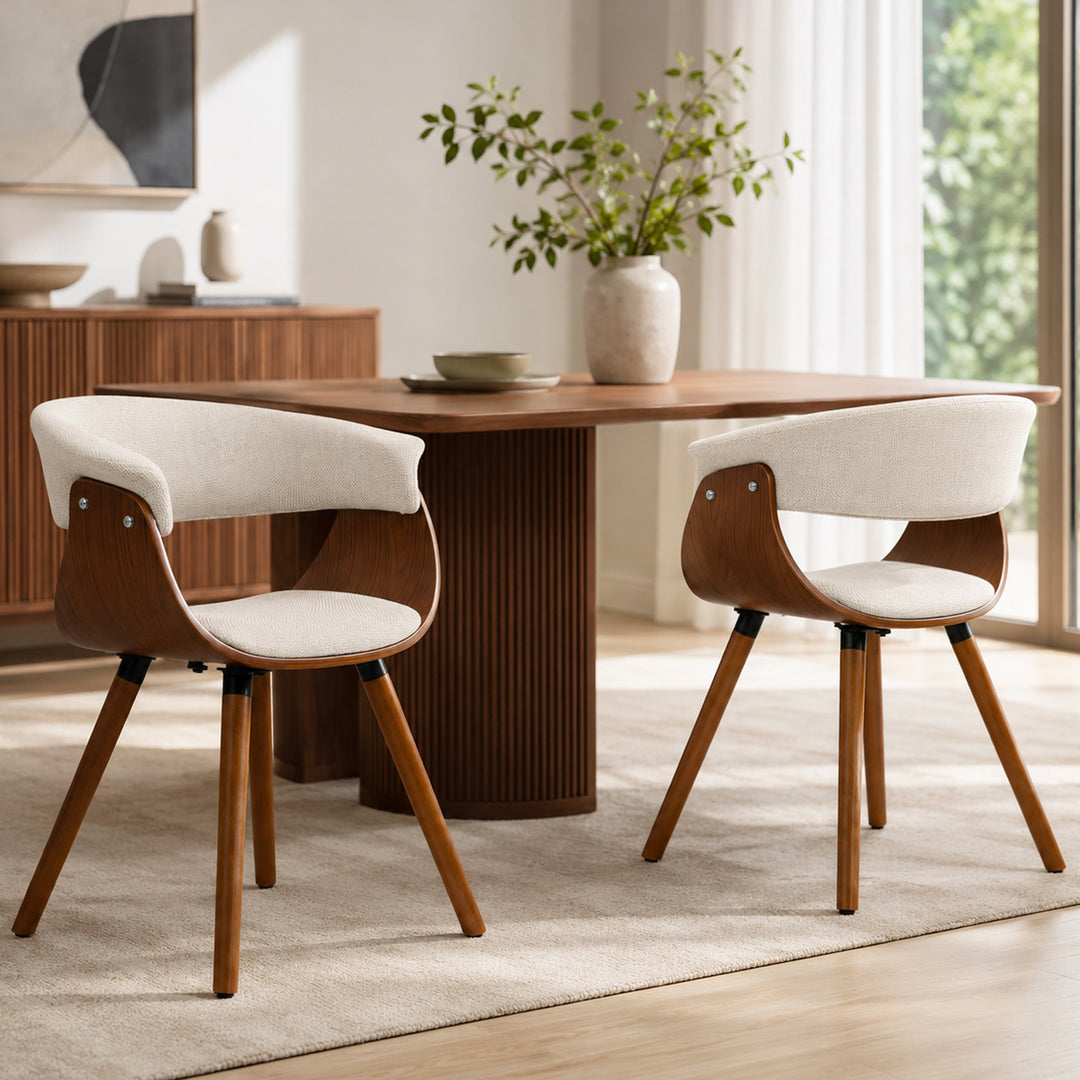 Spisestuestolsæt med 2, køkkenstol med ryglæn, linnedlook