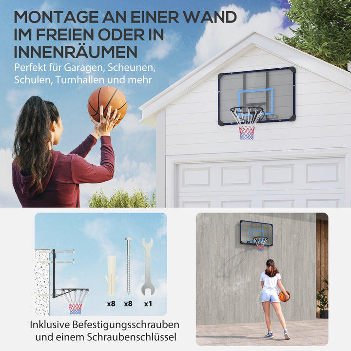 Basketballkurv, universal vægbeslag, rivefast net, ramme i rustfrit stål, 113 x 61 x 73 cm