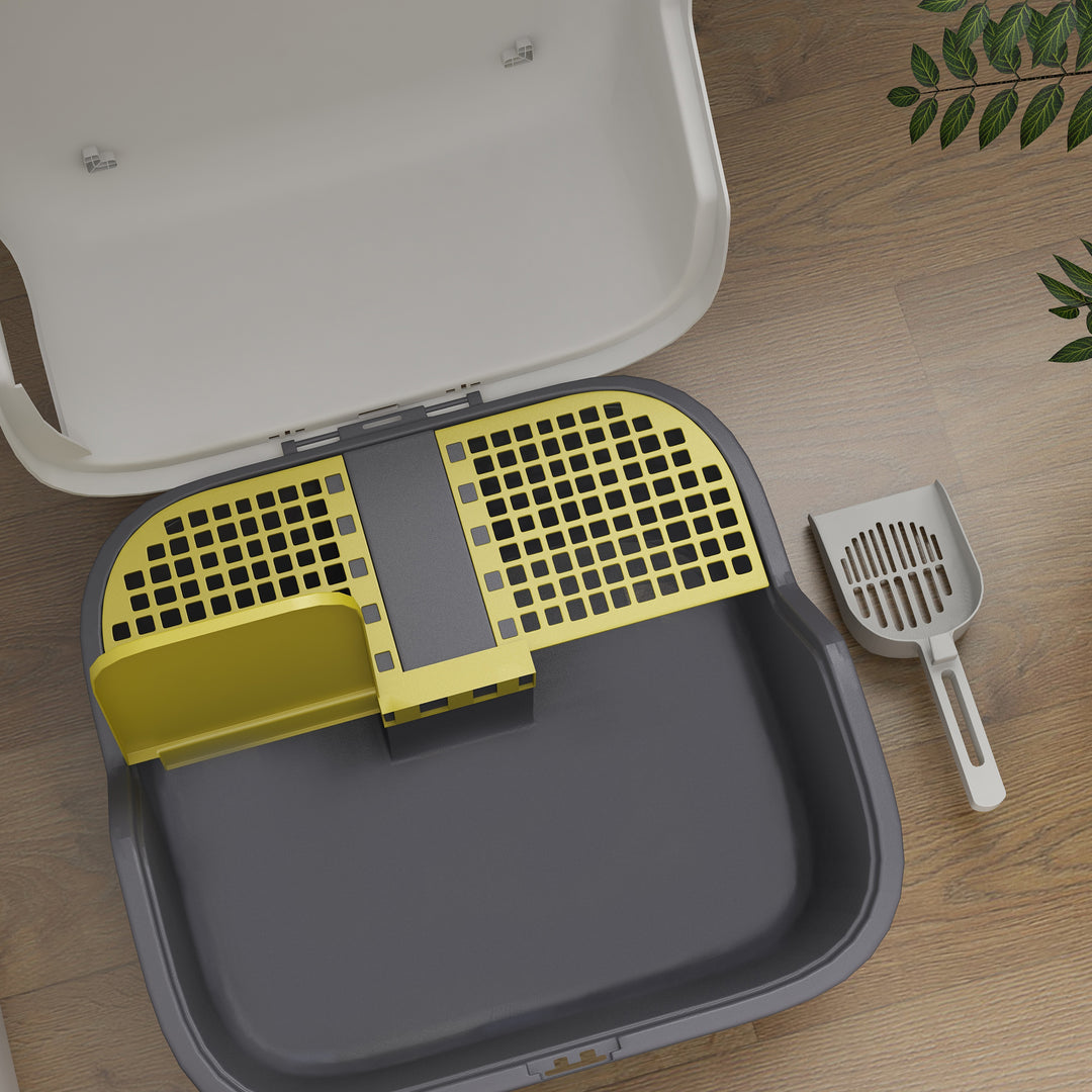 Kattebakke med låg og ske, nem at rengøre, aflåselig, hvid