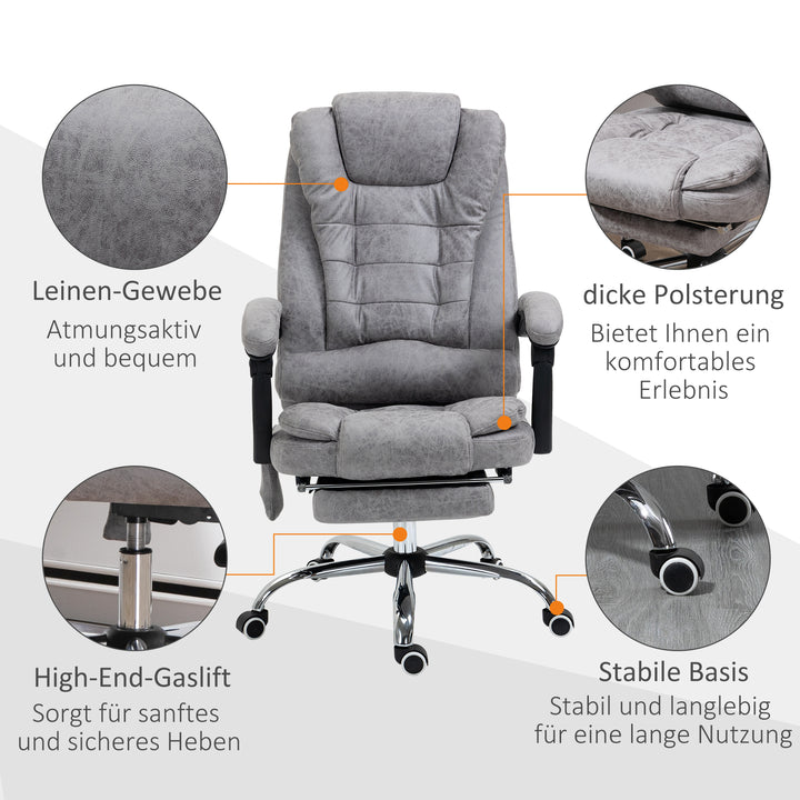 Kontorstol med massagefunktion, ergonomisk skrivebordsstol med lænefunktion og varmefunktion, fjernbetjening, grå