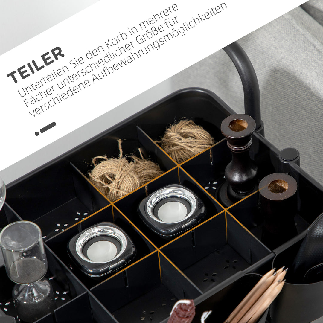 3-Lags rullevogn med opbevaringskurve og kroge til køkken eller stue, stål, plastik, sort