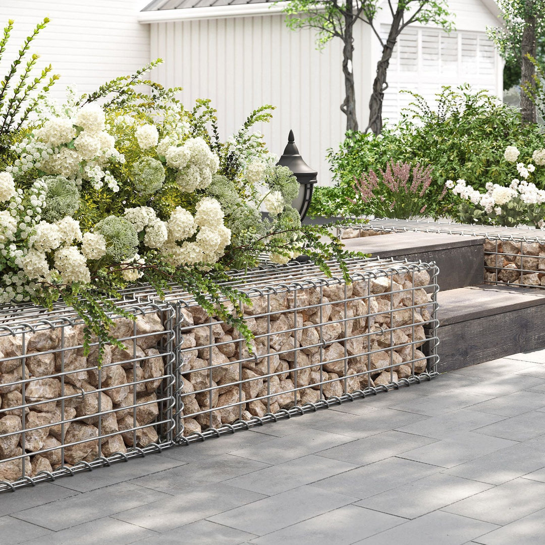Gabionkurv, metalgabionbur med 5 x 10 cm maske til sten, galvaniseret, haveindretning, vægskillevæg, 100 x 30 x 30 cm, sølv