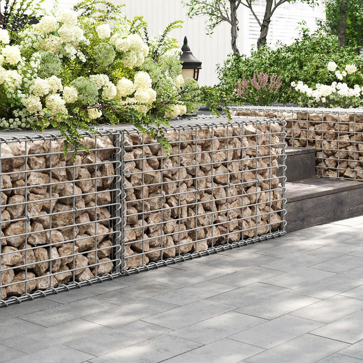 Gabionkurv, metalgabionbur med 5 x 10 cm maske til sten, galvaniseret, haveindretning, vægskillevæg, 100 x 50 x 30 cm, sølvfarvet