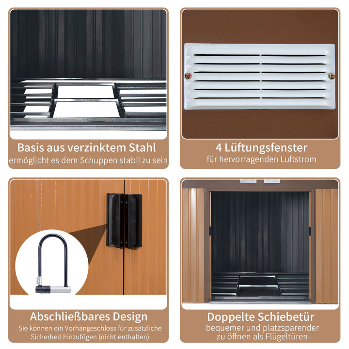 Stålredskabsskur 20m³ redskabsskur havehus cykelskur haveskur brun 340 x 386 x 200 cm