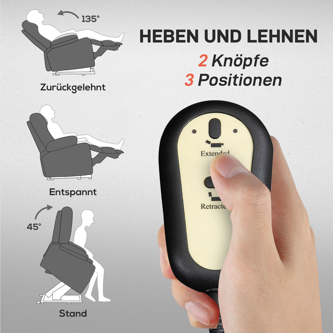 Tv-stol med ståstøtte, varme- og massagefunktion, fjernbetjening og sidelomme, mørkegrå