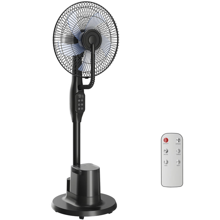 Stående ventilator med dugfunktion, 70° oscillation, 3 hastigheder, 3 tilstande, 3,5L vandtank, sort