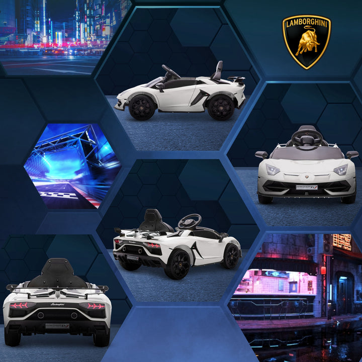 Elektrisk børnebil, licenseret lamborghini aventador, mågevingedøre, musik, horn, til 3-5 år, hvid