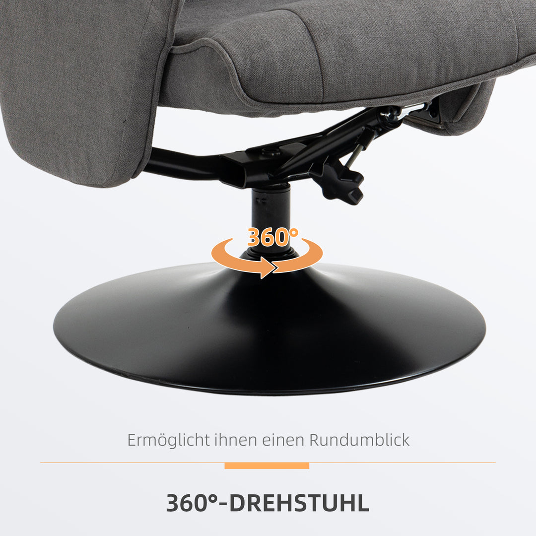 Lænestol med fodskammel, justerbar ryglæn, 69 cm x 71 cm x 104 cm, mørkegrå + sort