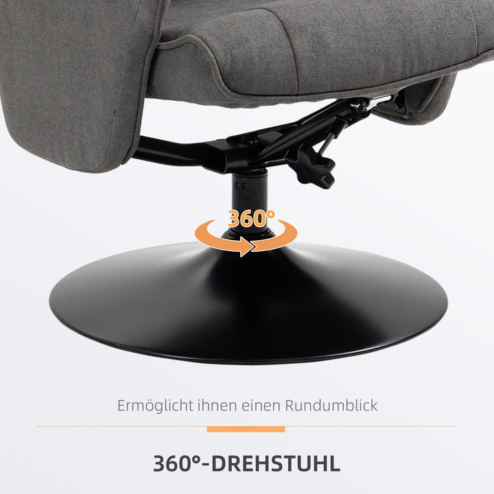 Lænestol med fodskammel, justerbar ryglæn, 69 cm x 71 cm x 104 cm, mørkegrå + sort