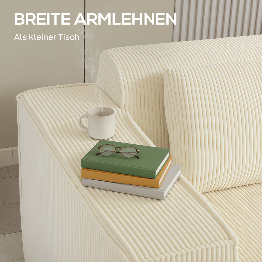 3-personers sofa, blød skumstruktur, brede armlæn, 2 hynder, betræk i fløjlsfløjl, beige