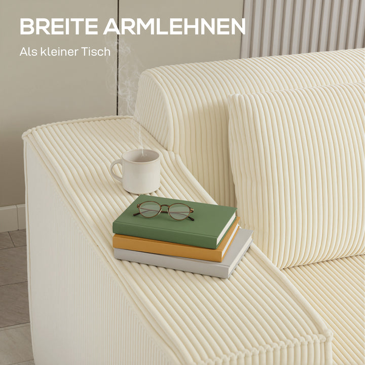 3-personers sofa, blød skumstruktur, brede armlæn, 2 hynder, betræk i fløjlsfløjl, beige
