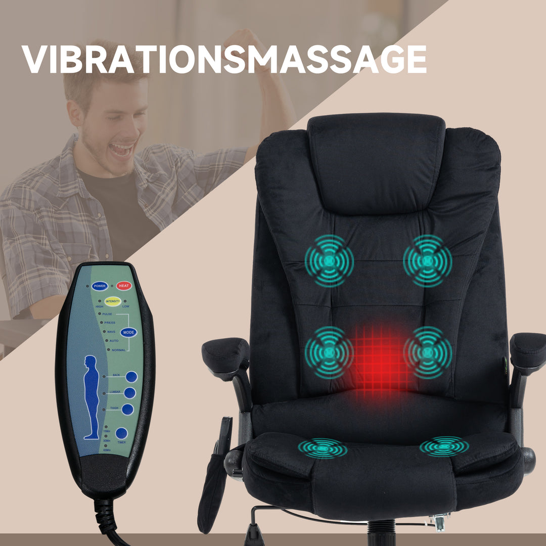 Kontorstol med massage- og varmefunktion, ergonomisk, højdejusterbar, sort