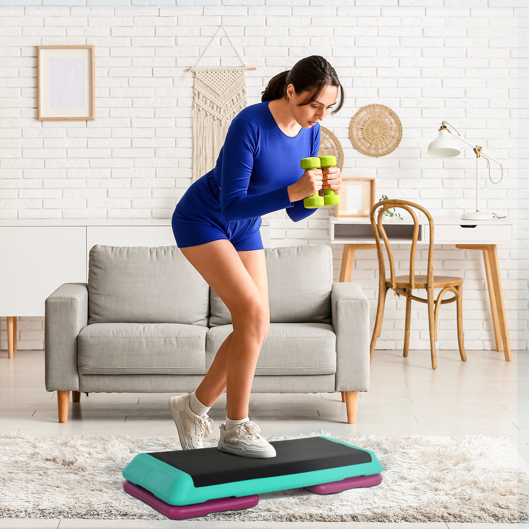 Step board højdejusterbar fitness stepper 3 niveauer (10/15/20 cm) skridsikker stepbænk til hjemmefitness kontor plastik sort+grøn+lilla