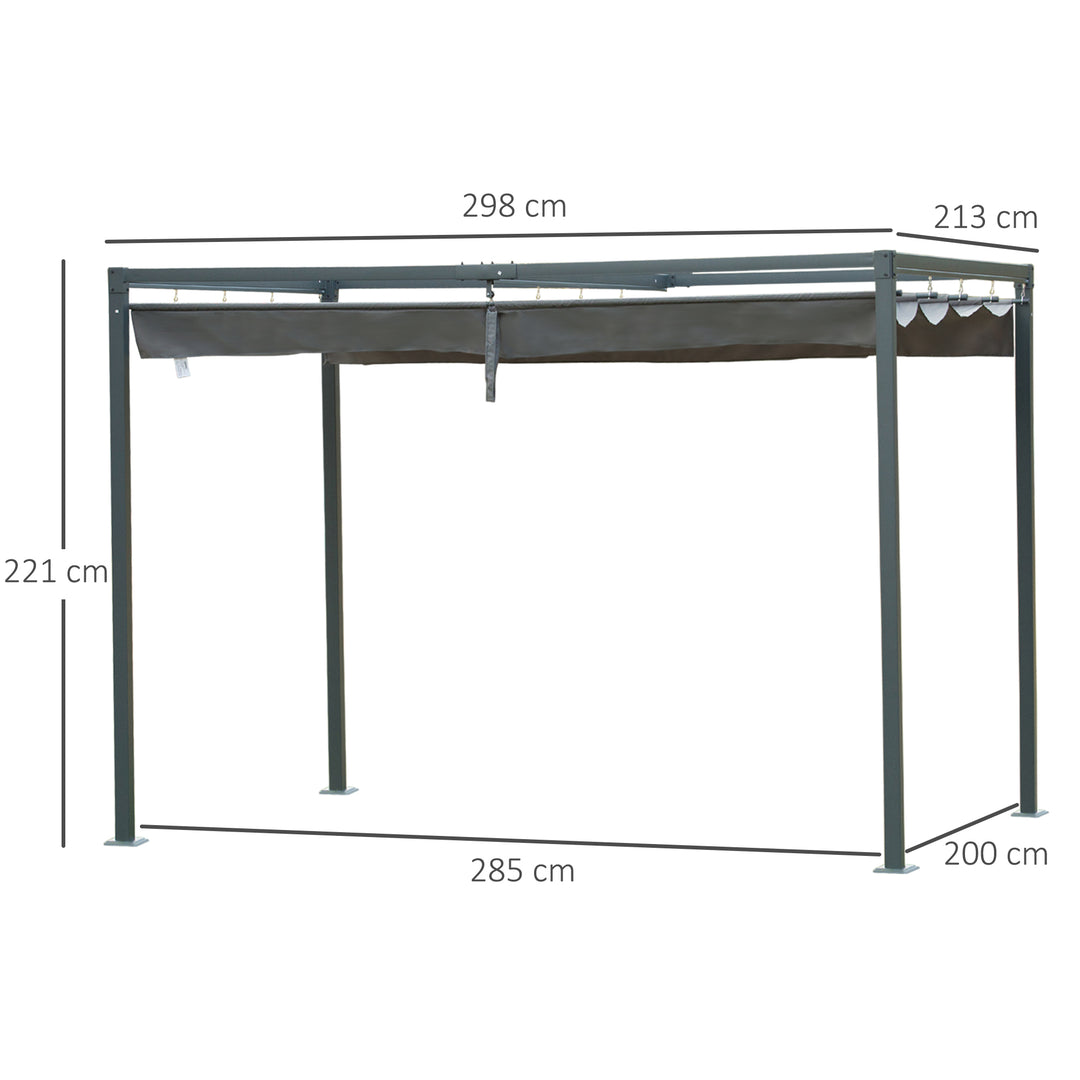 Pergola 3x2m havepavillon, metalterrassetag, havepavillon med justerbart tag, fritstående, solbeskyttelse til terrasse og have, grå