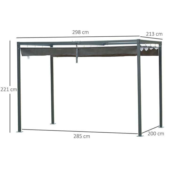 Pergola 3x2m havepavillon, metalterrassetag, havepavillon med justerbart tag, fritstående, solbeskyttelse til terrasse og have, grå