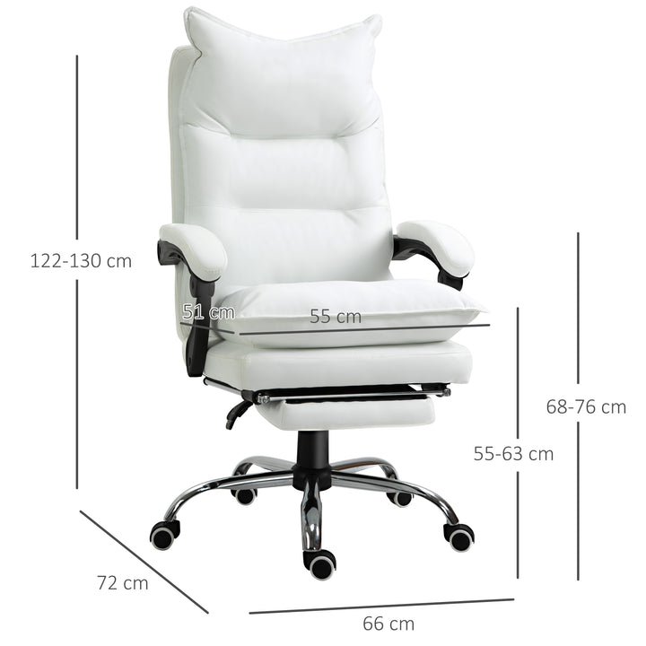 Kontorstol med lænefunktion, ergonomisk højdejusterbar med fodstøtte, polstret, bæreevne op til 135 kg, 66 x 72 x 122-130 cm, hvid