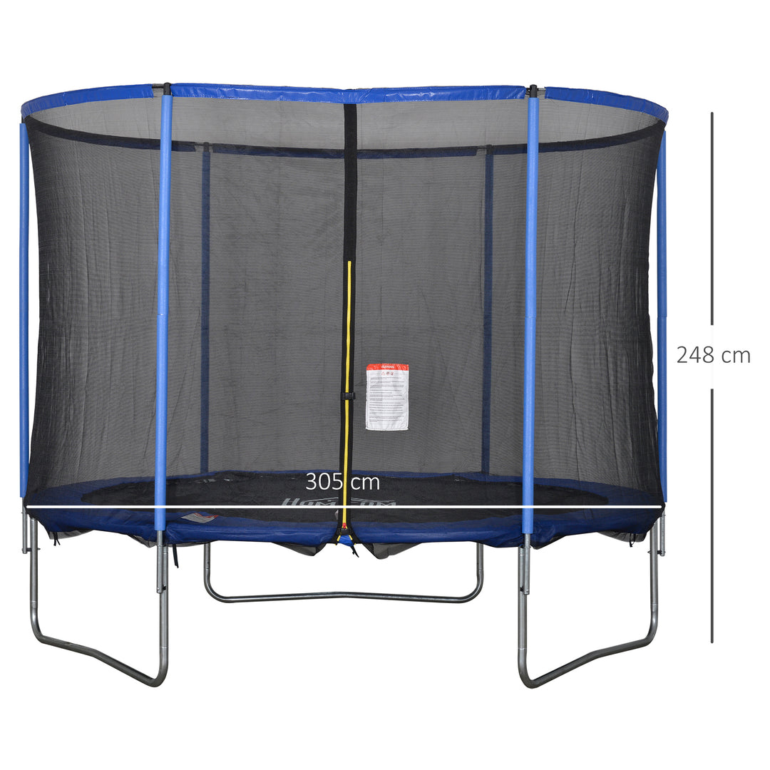 Trampolin med sikkerhedsnet havetrampolin til indendørs og udendørs brug fitnesstrampolin til børn og voksne stål blå+sort op til 113,6 kg ø305 x 248h cm