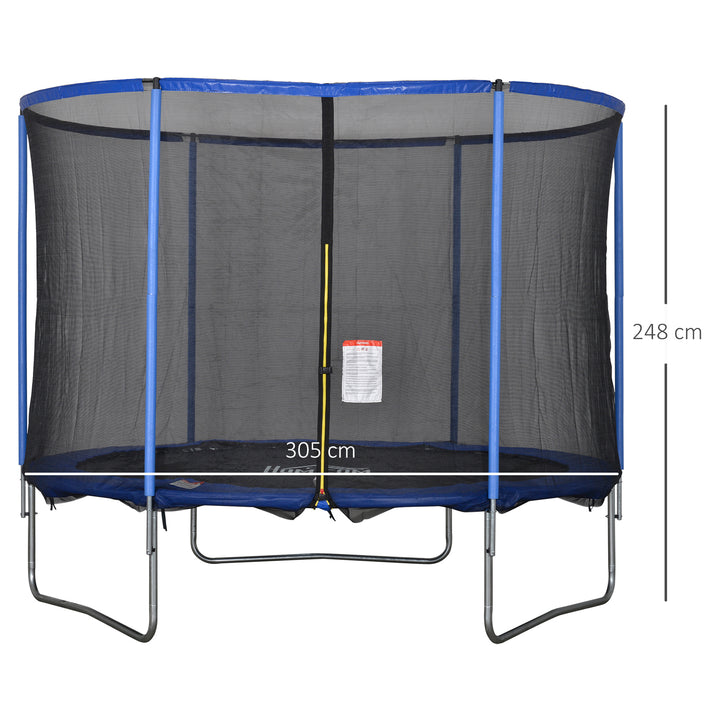 Trampolin med sikkerhedsnet havetrampolin til indendørs og udendørs brug fitnesstrampolin til børn og voksne stål blå+sort op til 113,6 kg ø305 x 248h cm