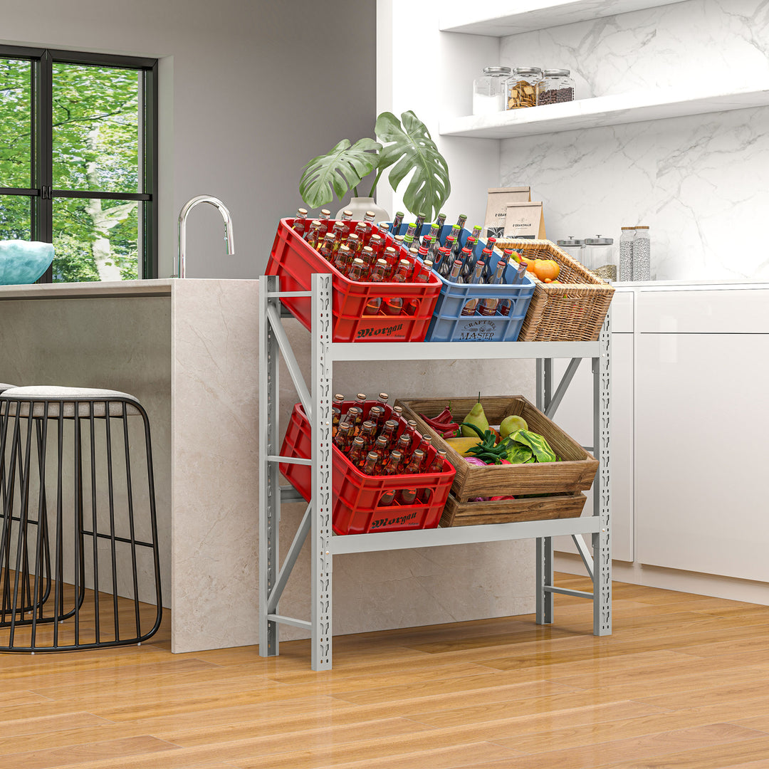 Drikkekassestativ, op til 6 kasser, højdejusterbar, stålramme, 110x30x110 cm, hvid