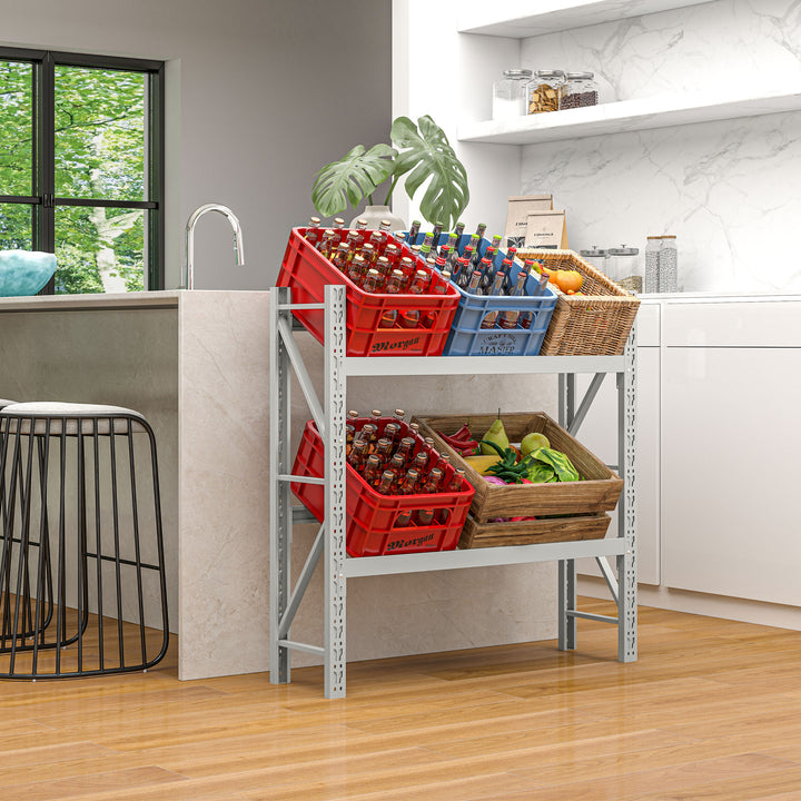 Drikkekassestativ, op til 6 kasser, højdejusterbar, stålramme, 110x30x110 cm, hvid