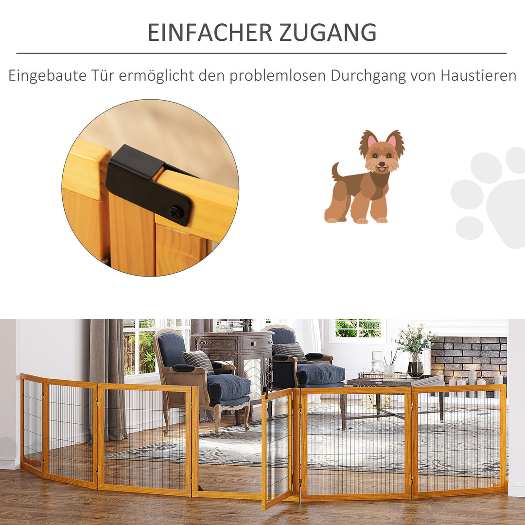 Foldbar hundegitter, 432 x 36 x 70 cm, fyrretræ, gul
