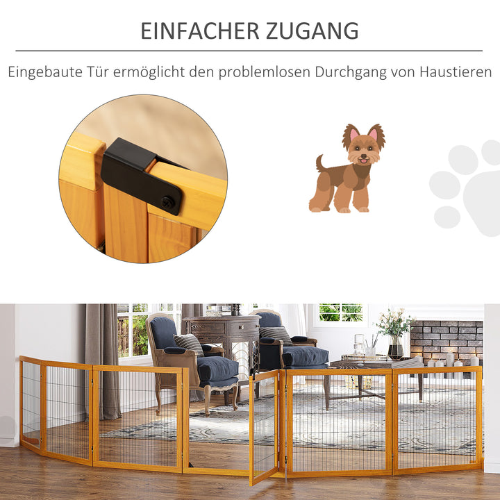 Foldbar hundegitter, 432 x 36 x 70 cm, fyrretræ, gul