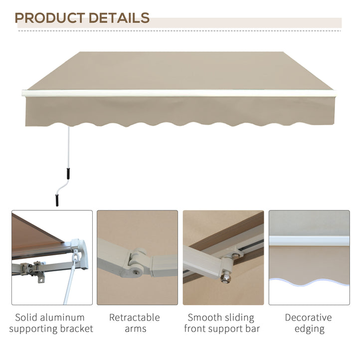 Foldbar markise, justerbar klemmemarkise, terrassemarkise, 3,95 x 3m, solafskærmning med håndsving, balkonmarkise, beige