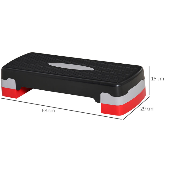 Aerob stepper, 2-trins højdejusterbar, 68 x 28 x 15 cm, sort+grå+rød