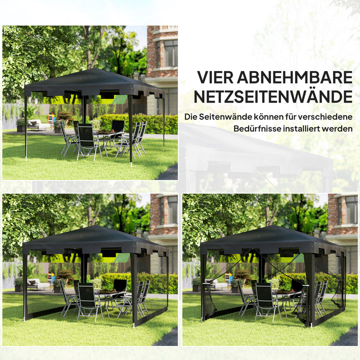 Pavilion havetelt 3 x 3 m, vejrbestandigt, foldbart, 395 cm x 295 cm x 255 cm, sort