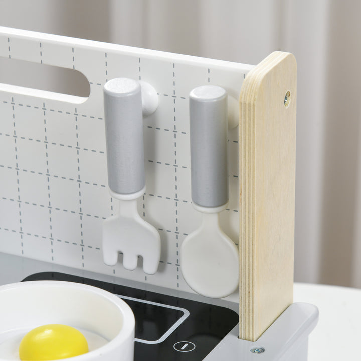 10-Delt børnekøkkensæt med krydderiflasker, gryde, æg og fisk, 36 x 21,5 x 25 cm, grå/gul