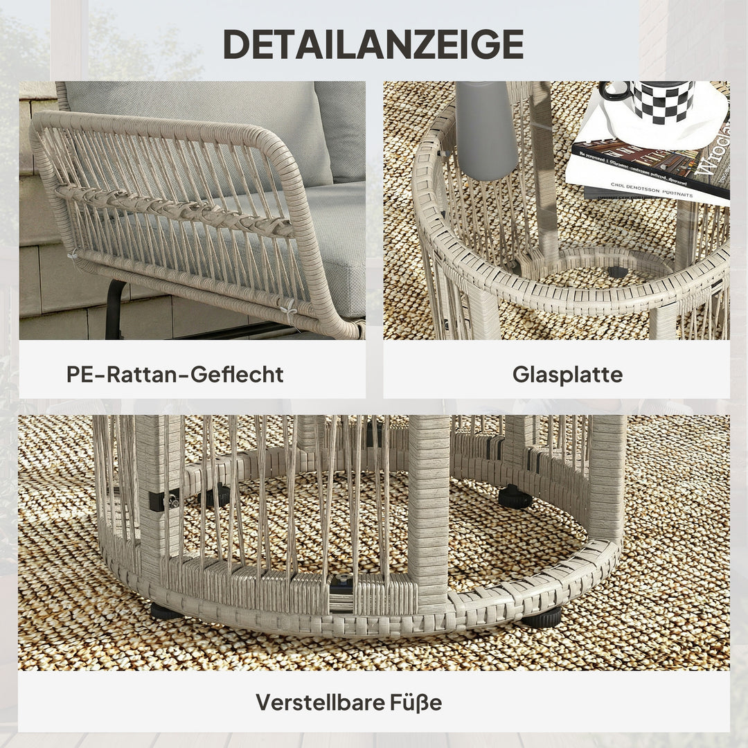 Polyrattan havemøbelsæt, 3 dele, med liggestol, to-personers sofa, sofabord, aftagelige hynder, lysegrå