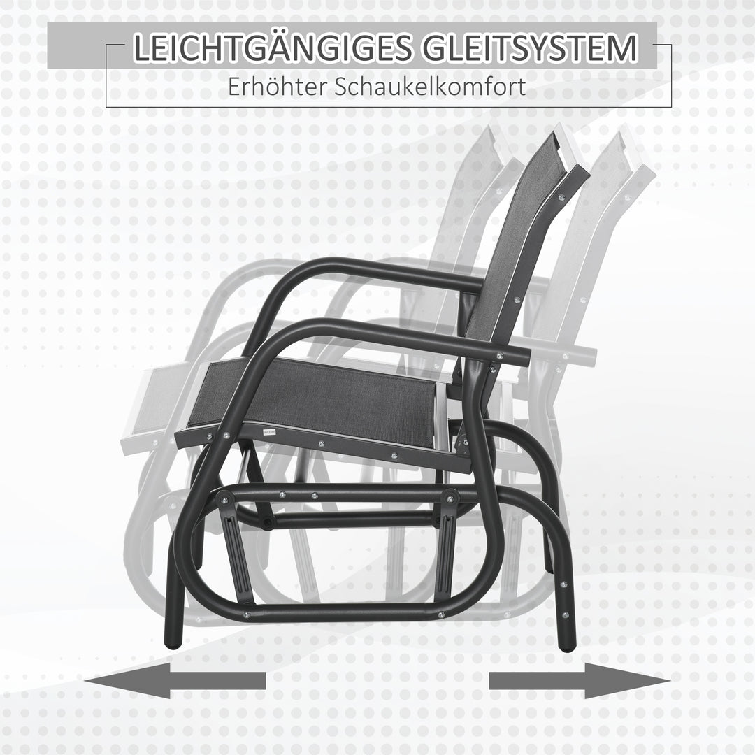 Metal gyngestol, havestol med armlæn og ryglæn, havegynge, lasteevne op til 120 kg, udendørs afslapningsstol til altan, have og terrasse, sort