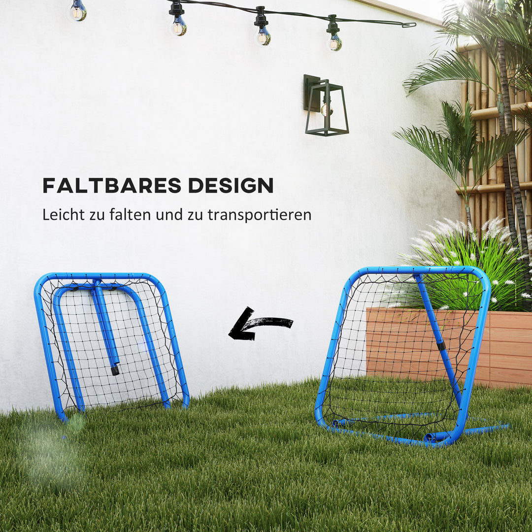 Fodbold reboundernet, foldbart, rebound wall, justerbar i 5 niveauer, metal, 78 x 84 x 65-78 cm, blå