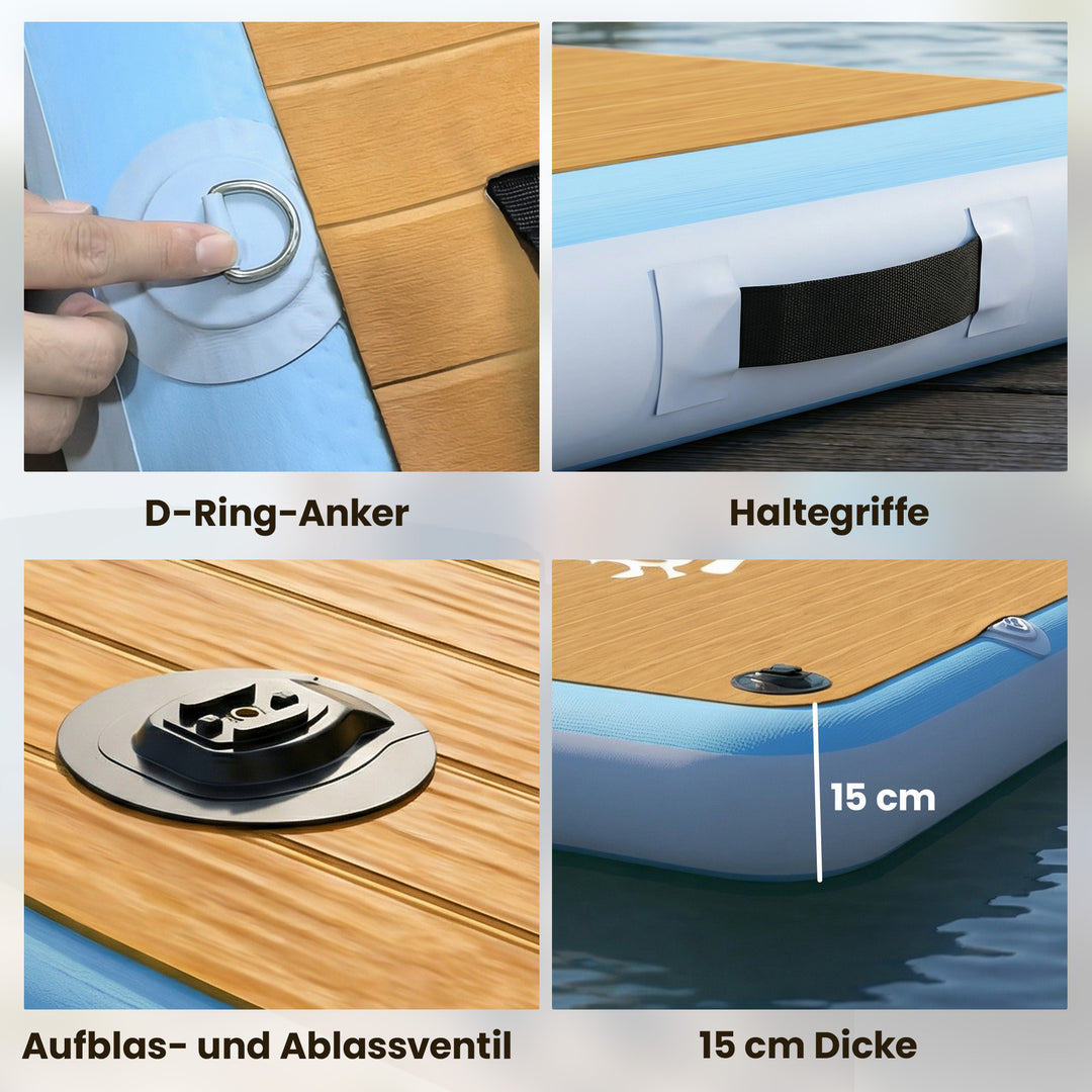 Oppustelig dock Flydebro 2,4x1,8m Oppustelig flydende platform 4-6 personer med skridsikker stige