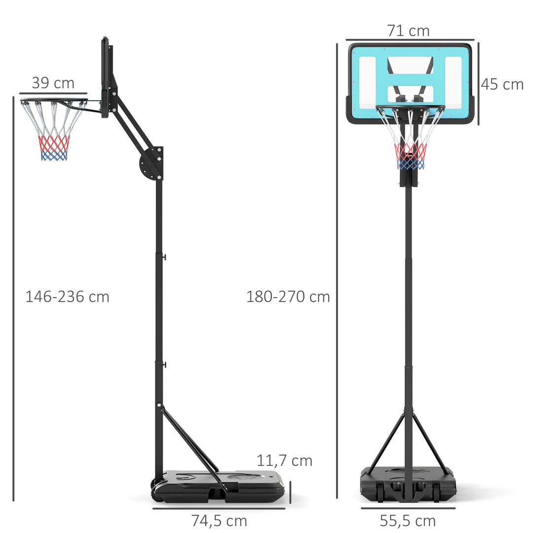Basketballkurv, 146-236 cm højdejusterbar, basketballstativ, rullebar, stål, plastik, sort