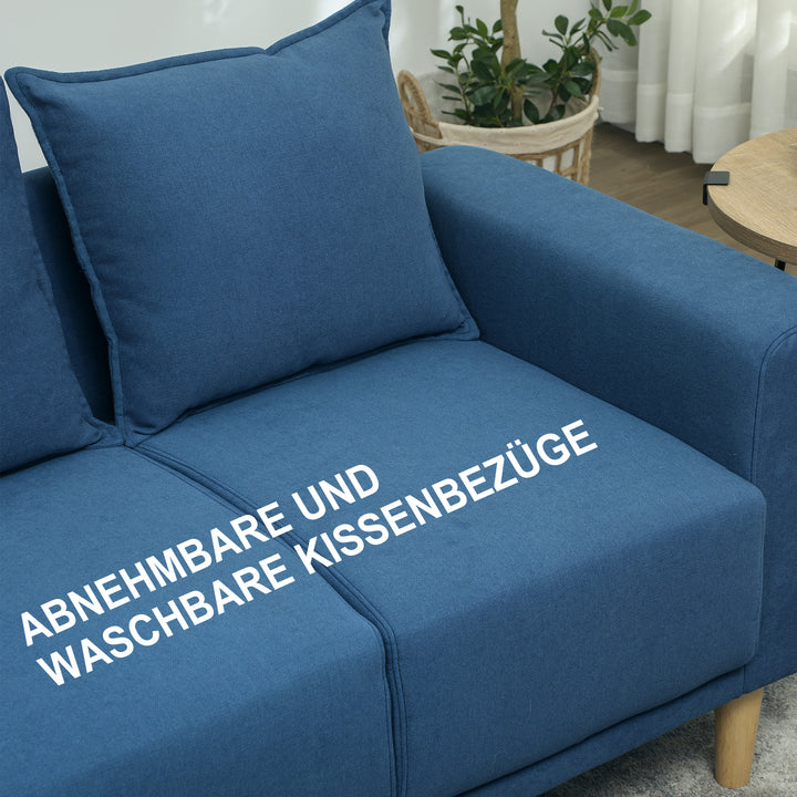 To-personers sofa, moderne stofsofa, 2 ryghynder, eukalyptustræstel, 133 x 73 x 81 cm, blå