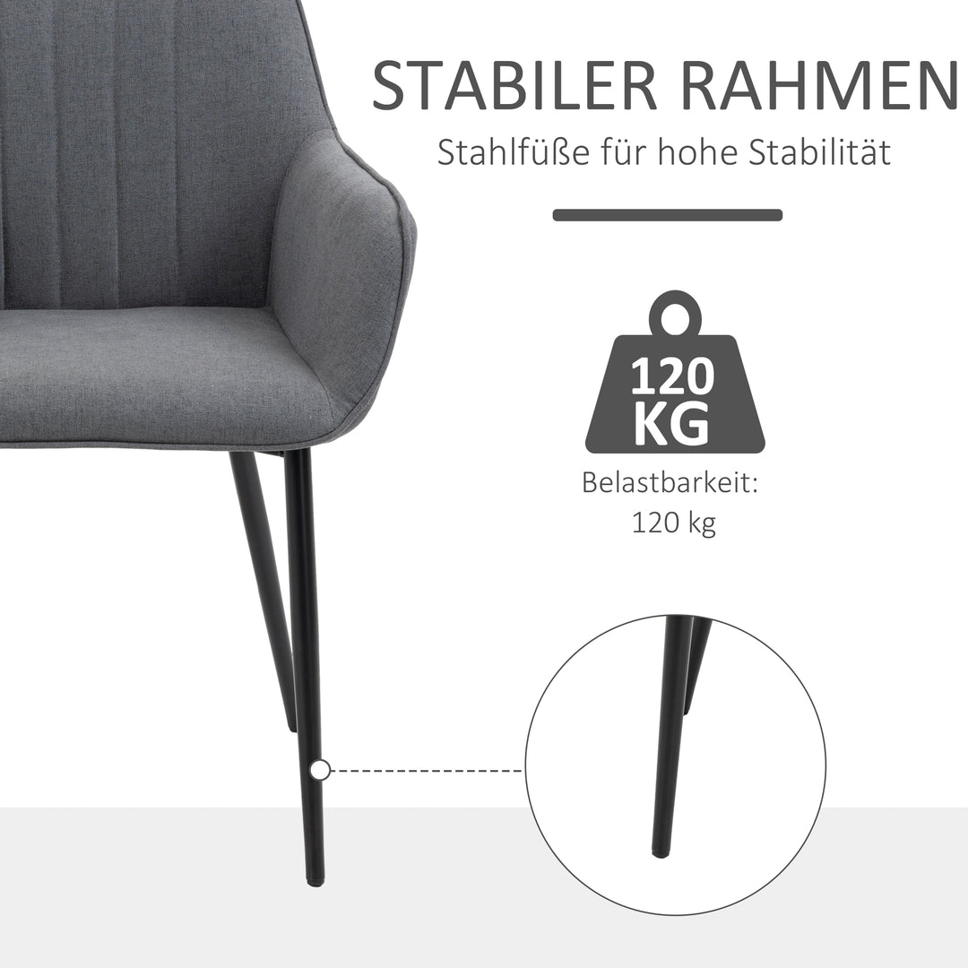 Sæt med 2 spisestole polstret stol med åndbart hørbetræk stuestol lænestol køkkenstol med ryglæn armlæn hør mørkegrå 59,5 x 56,5 x 81 cm